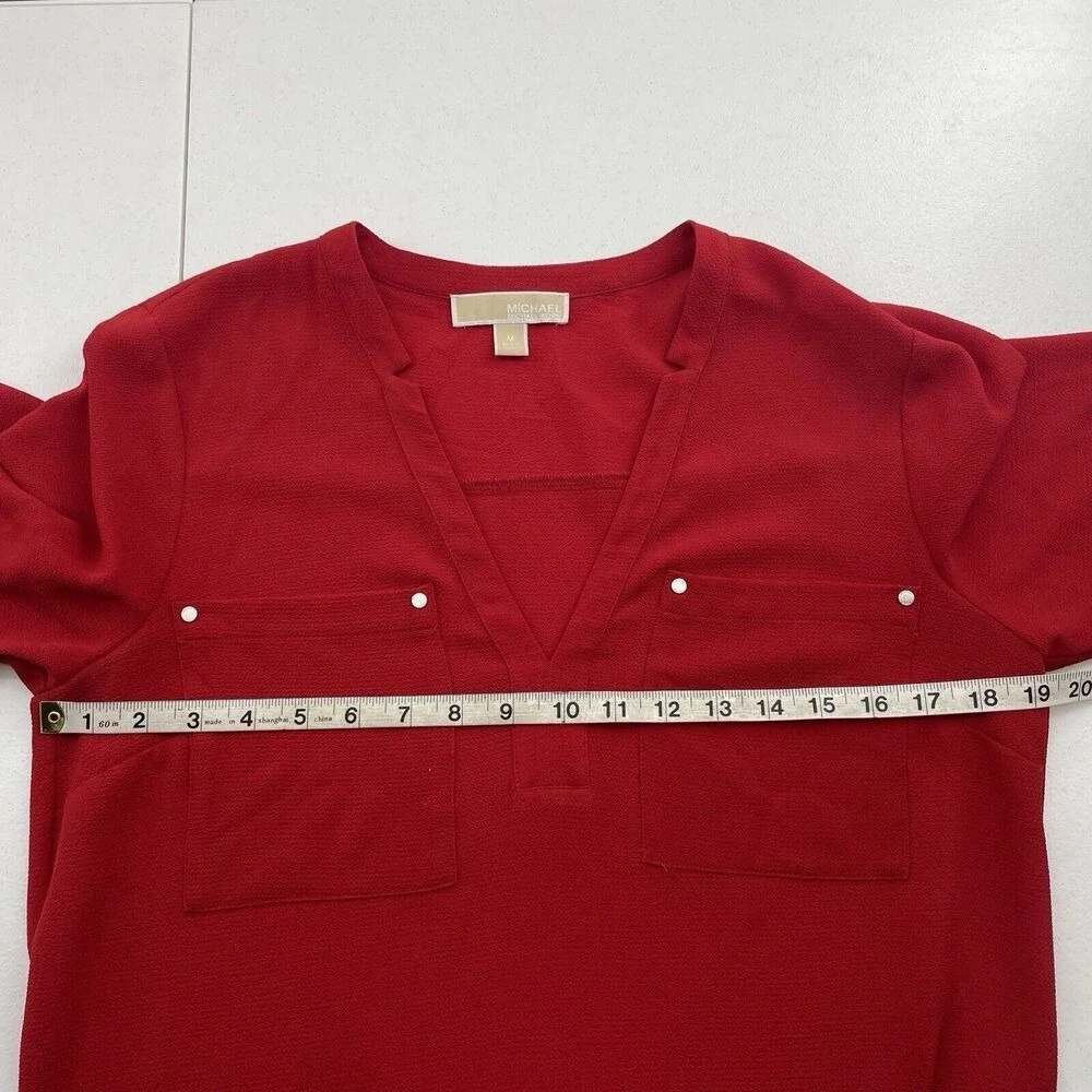Michael Kors Medium‎ Blouse V-Neck Long Sleeve Red Lightweight Pockets Women's